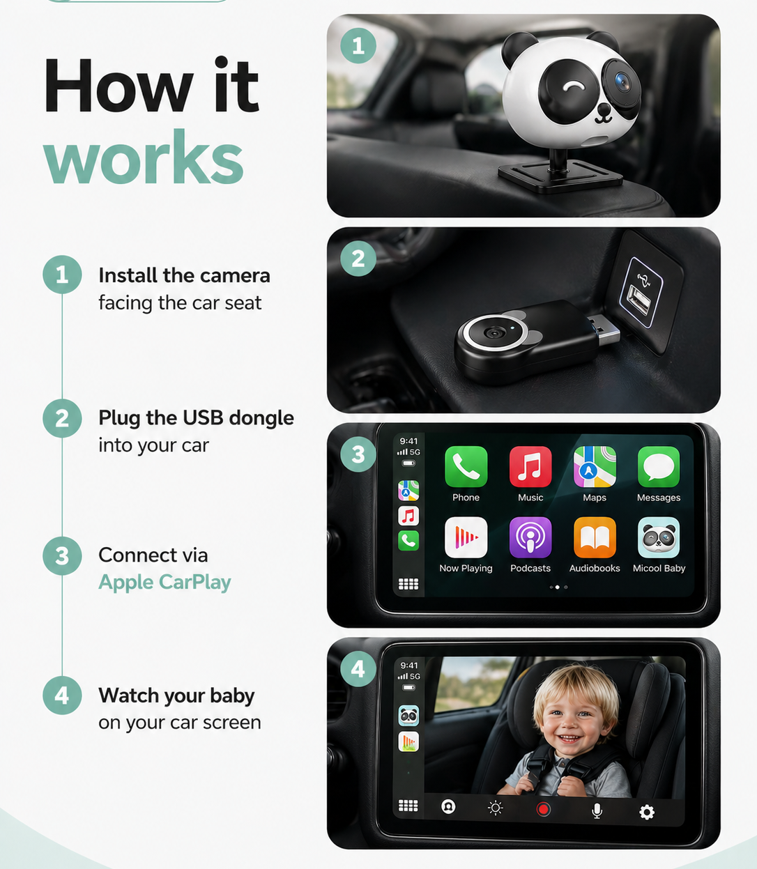 Micool CarPlay Baby Car Monitor